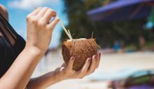 drinking from a fresh coconut